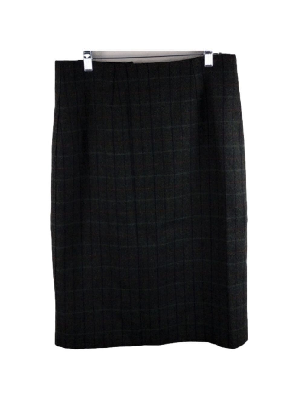 Woolrich Wool Vintage Hunter Green Checkered Plaid Zipper Back Pencil Skirt